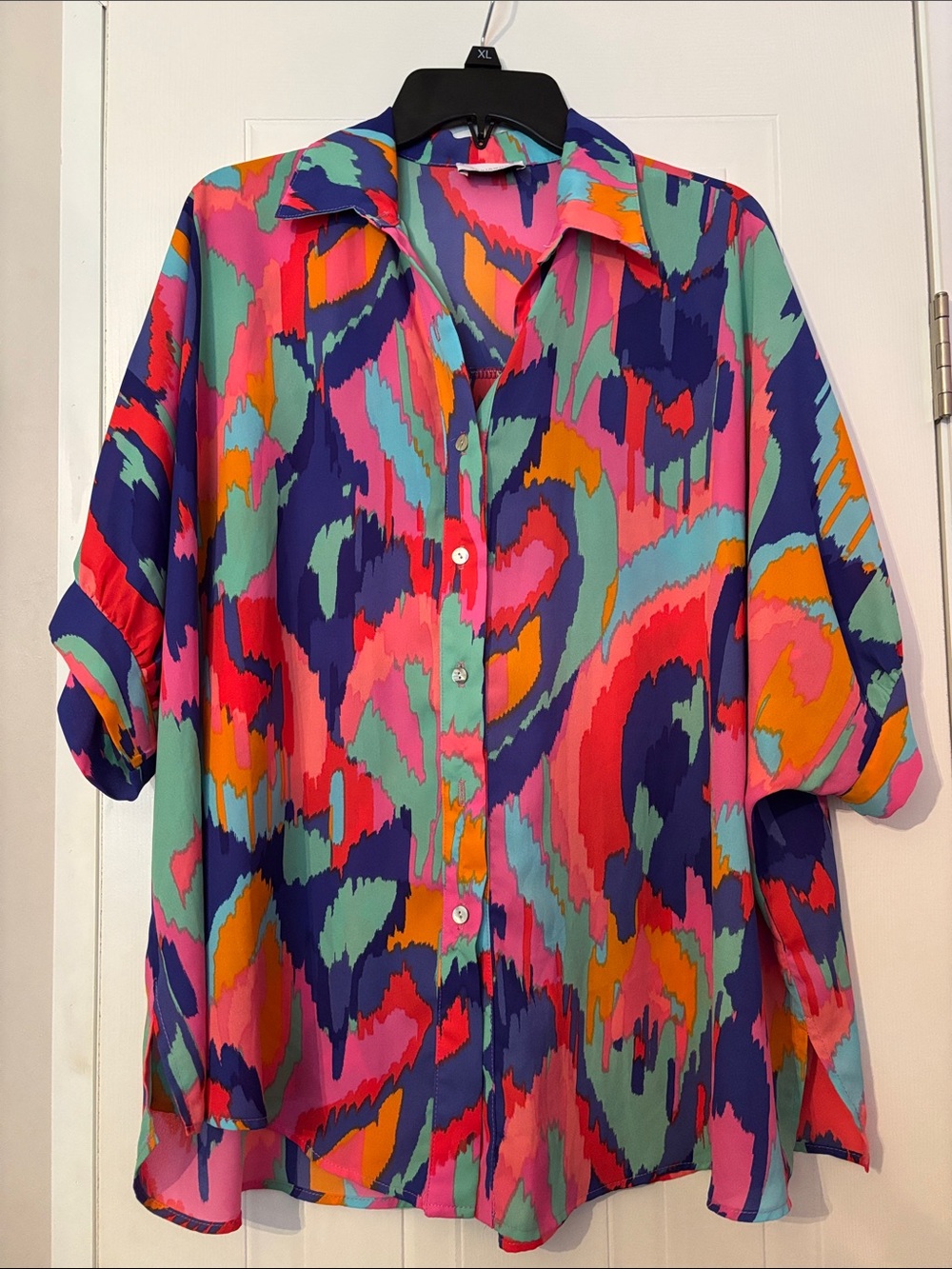 Adrienne Multicolor Abstract Short-Sleeve Blouse